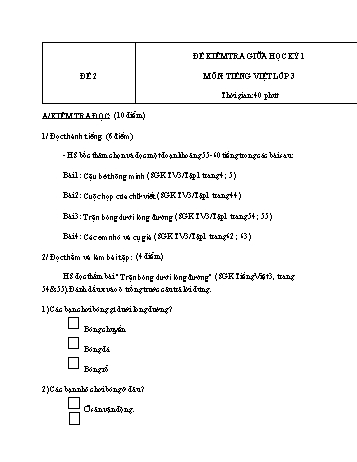 Đề kiểm tra giữa học kì 1 Tiếng Việt Lớp 3 - Đề 2