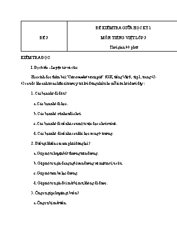 Đề kiểm tra giữa học kì 1 Tiếng Việt Lớp 3 - Đề 3