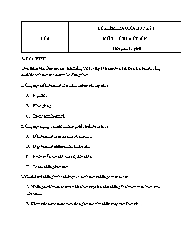 Đề kiểm tra giữa học kì 1 Tiếng Việt Lớp 3 - Đề 4