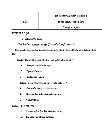 Đề kiểm tra giữa học kì 1 Tiếng Việt Lớp 3 - Đề 5