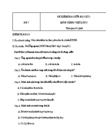 Đề kiểm tra giữa học kì 1 Tiếng Việt Lớp 3 - Đề 7