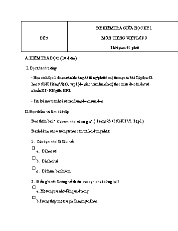 Đề kiểm tra giữa học kì 1 Tiếng Việt Lớp 3 - Đề 9