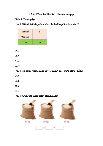 Đề thi học kì 1 môn Toán Lớp 3 Sách Chân trời sáng tạo (Có đáp án)