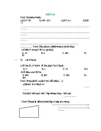 Đề thi học kì 1 Toán Lớp 3 - Đề 18