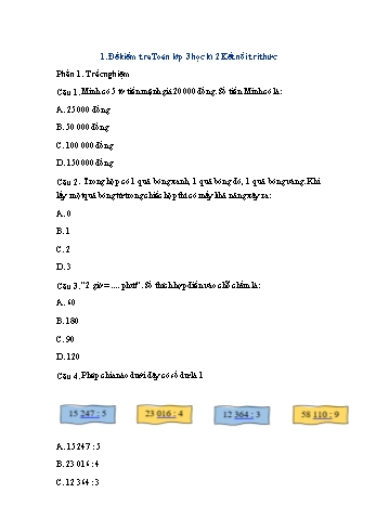 Đề thi học kì 2 Toán Lớp 3 Sách Kết nối tri thức - Đề 2 (Có đáp án)