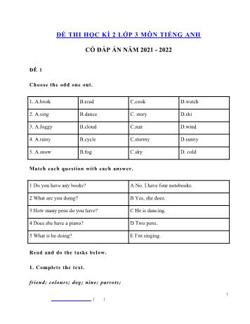 7 Đề thi học kì 2 Tiếng Anh Lớp 3 - Năm học 2021-2022 (Có đáp án)