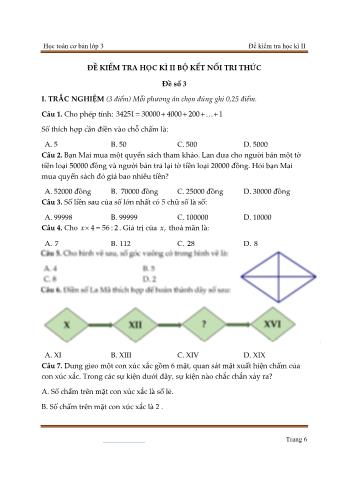 Đề kiểm tra học kì 2 Toán Lớp 3 (Sách Kết nối tri thức) - Đề số 3 (Có đáp án)