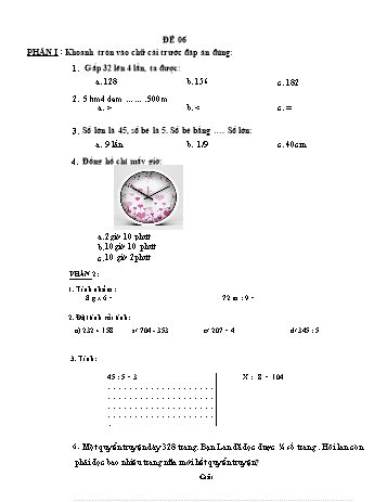 Đề thi học kì 1 Toán Lớp 3 - Đề 06 (Có đáp án)