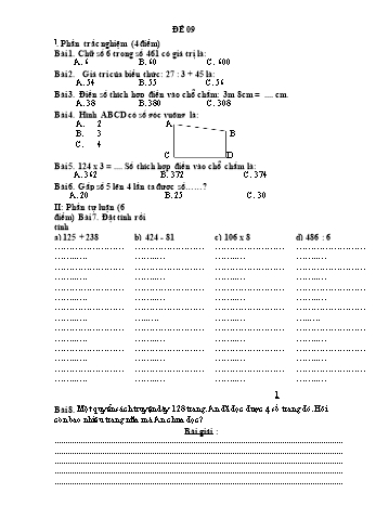 Đề thi học kì 1 Toán Lớp 3 - Đề 09 (Có đáp án)