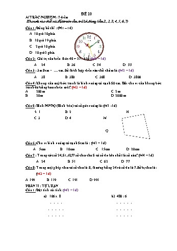 Đề thi học kì 1 Toán Lớp 3 - Đề 10 (Có đáp án)