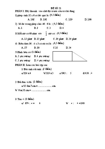 Đề thi học kì 1 Toán Lớp 3 - Đề 21 (Có đáp án)