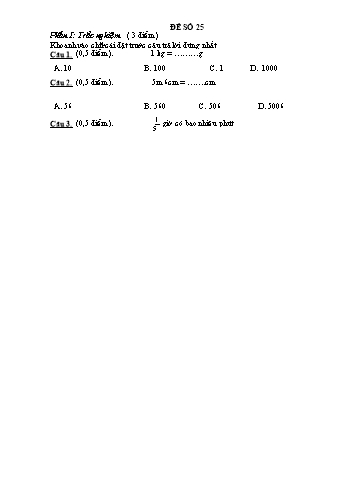 Đề thi học kì 1 Toán Lớp 3 - Đề 25 (Có đáp án)