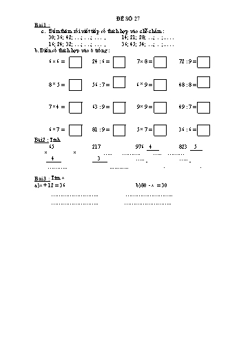Đề thi học kì 1 Toán Lớp 3 - Đề 27 (Có đáp án)