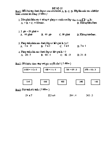 Đề thi học kì 1 Toán Lớp 3 - Đề 35 (Có đáp án)