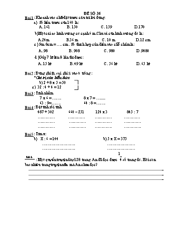 Đề thi học kì 1 Toán Lớp 3 - Đề 36 (Có đáp án)