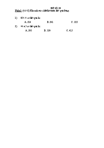 Đề thi học kì 1 Toán Lớp 3 - Đề 39 (Có đáp án)