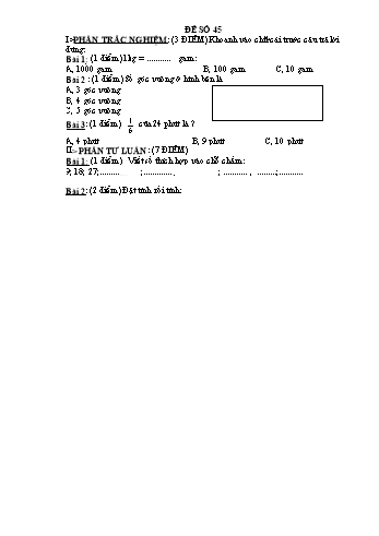 Đề thi học kì 1 Toán Lớp 3 - Đề 45 (Có đáp án)
