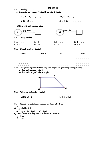 Đề thi học kì 1 Toán Lớp 3 - Đề 46 (Có đáp án)