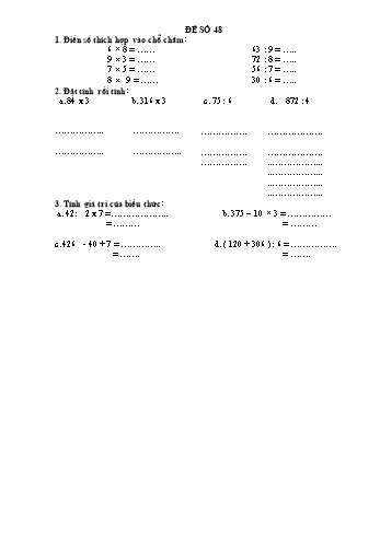 Đề thi học kì 1 Toán Lớp 3 - Đề 48 (Có đáp án)