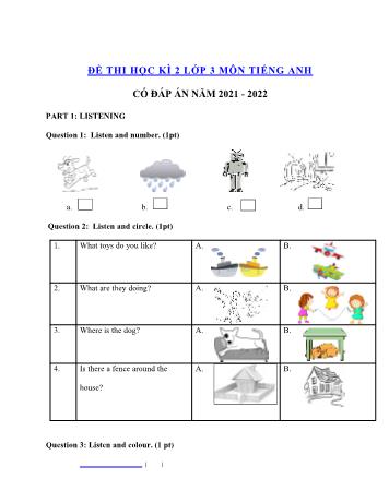 Đề thi học kì 2 môn Tiếng Anh Lớp 3 - Năm học 2021-2022 (Có đáp án)