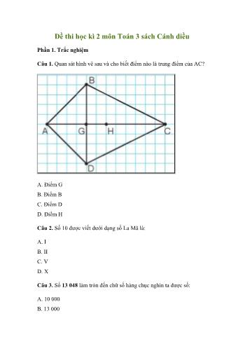 Đề thi học kì 2 Toán Lớp 3 Sách Cánh diều (Có ma trận và đáp án)