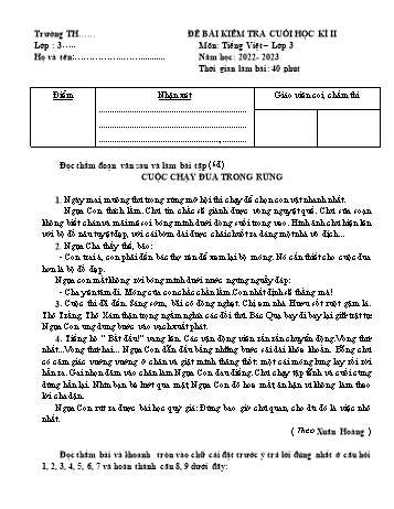 Đề bài kiểm tra cuối học kì 2 Tiếng Việt Lớp 3 (Sách Chân trời sáng tạo) - Năm học 2022-2023 (Có hướng dẫn đánh giá)