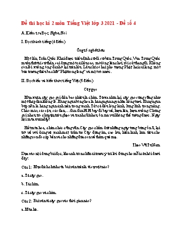 Đề thi học kì 2 Tiếng Việt 3 - Đề số 4 - Năm học 2021-2022 (Có đáp án)