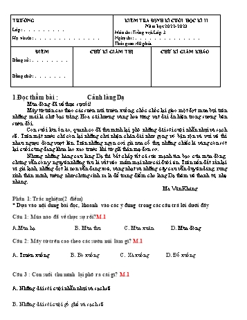 Kiểm tra định kì cuối học kì 2 Tiếng Việt Lớp 3 (Sách Chân trời sáng tạo) - Năm học 2022-2023 (Có hướng dẫn chấm)