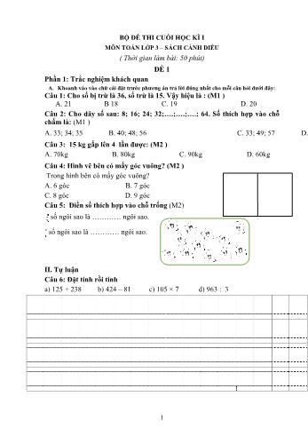 Bộ 5 đề thi cuối học kì 1 môn Toán Lớp 3 Sách Cánh diều (Có đáp án)