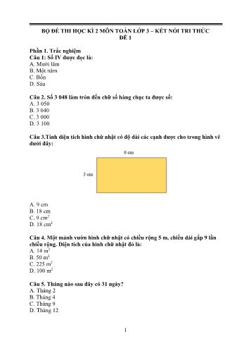 Bộ 7 đề thi học kì 2 môn Toán Lớp 3 Sách Kết nối tri thức với cuộc sống (Có đáp án)