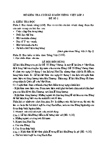 Đề kiểm tra cuối học kì II môn Tiếng Việt Lớp 3 - Đề số 1 (Có đáp án)