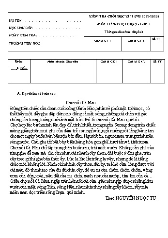 Đề kiểm tra cuối học kì II môn Tiếng Việt Lớp 3 Sách Kết nối tri thức với cuộc sống - Năm học 2022-2023 (Có đáp án)