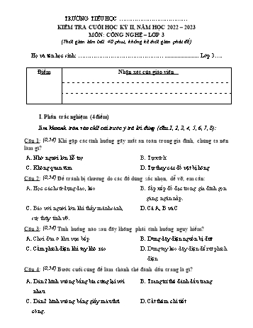 Đề kiểm tra cuối học kỳ II môn Công nghệ Lớp 3 Sách Cánh diều - Năm học 2022-2023 (Có đáp án)