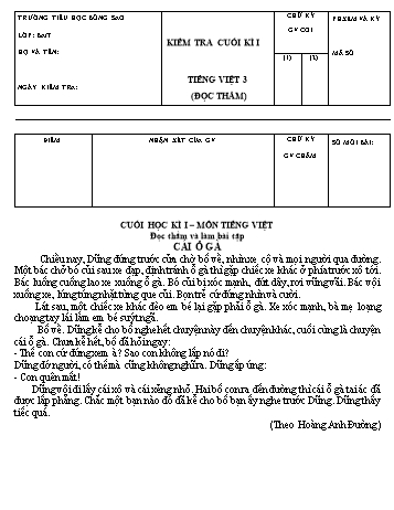 Đề kiểm tra cuối kì I môn Tiếng Việt Lớp 3 - Năm học 2021-2022 - Trường Tiểu học Bông Sao