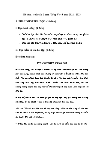 Đề kiểm tra học kì 1 môn Tiếng Việt Lớp 3 Sách Cánh diều - Đề 5 (Có đáp án)
