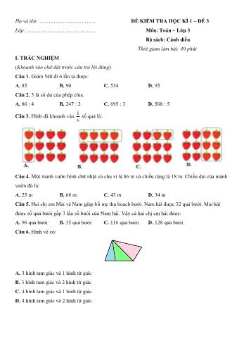 Đề kiểm tra học kì 1 môn Toán Lớp 3 Sách Cánh diều - Đề số 3 (Có lời giải)