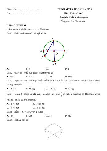 Đề kiểm tra học kì 1 môn Toán Lớp 3 Sách Chân trời sáng tạo - Đề 9 (Có đáp án)