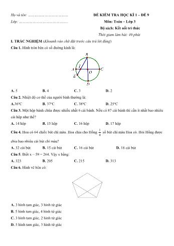 Đề kiểm tra học kì 1 môn Toán Lớp 3 Sách Kết nối tri thức với cuộc sống - Đề 9 (Có đáp án)