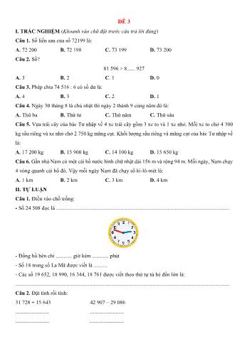 Đề kiểm tra học kì 2 môn Toán Lớp 3 Sách Kết nối tri thức với cuộc sống - Đề 3 (Có đáp án)