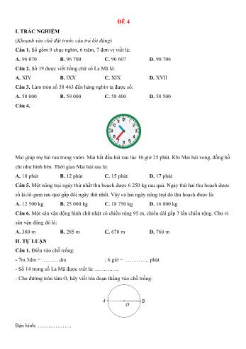 Đề kiểm tra học kì 2 môn Toán Lớp 3 Sách Kết nối tri thức với cuộc sống - Đề 4 (Có đáp án)