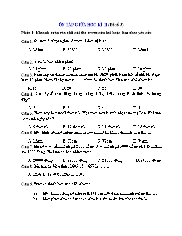 Đề ôn tập giữa học kì II môn Toán Lớp 3 - Đề số 3