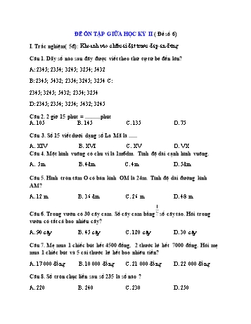 Đề ôn tập giữa học kì II môn Toán Lớp 3 - Đề số 6