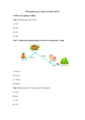 Đề thi giữa học kì 1 môn Toán Lớp 3 Sách Kết nối tri thức với cuộc sống (Có đáp án)