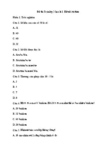 Đề thi học kì 1 môn Toán Lớp 3 Sách Kết nối tri thức với cuộc sống - Đề 1
