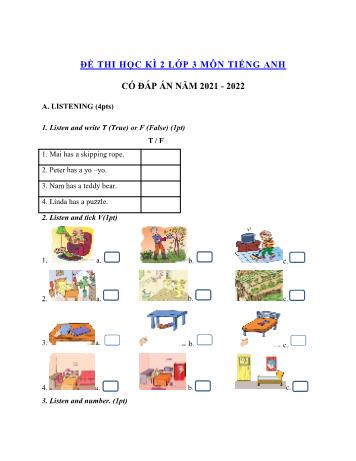 Đề thi học kì 2 môn Tiếng Anh Lớp 2 - Năm học 2021-2022 - Đề 1 (Có file nghe + đáp án)