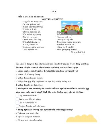 Đề thi học kỳ 1 môn Tiếng Việt Lớp 3 Sách Kết nối tri thức với cuộc sống - Đề 8 (Có đáp án)