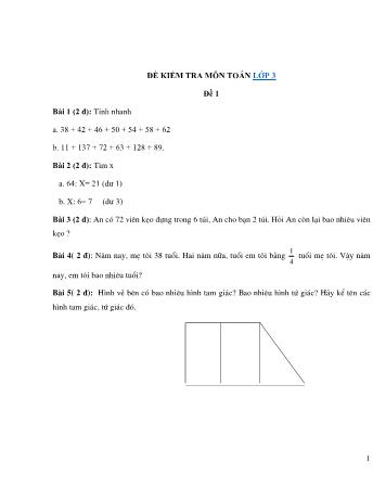 Tổng hợp 21 đề kiểm tra ôn tập cuối năm môn Toán Lớp 3
