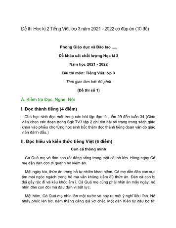 Tuyển tập 10 đề thi khảo sát chất lượng học kì 2 môn Tiếng Việt Lớp 3 - Năm học 2021-2022 (Có đáp án)