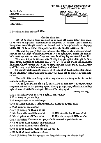 Bài khảo sát chất lượng học kì I môn Tiếng Việt Lớp 3 - Năm học 2023-2024 - Đề số 3 (Có đáp án)