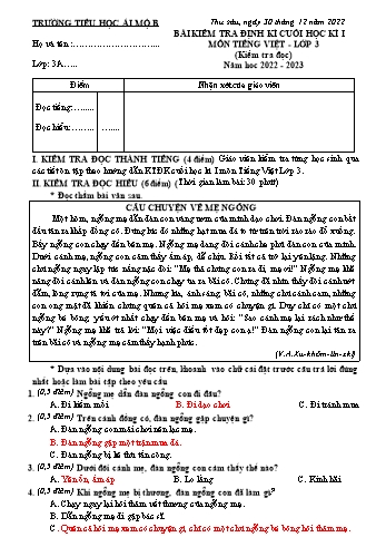 Bài kiểm tra định kì cuối học kì I môn Tiếng Việt Lớp 3 - Năm học 2022-2023 - Trường Tiểu học Ái Mộ B (Có đáp án)